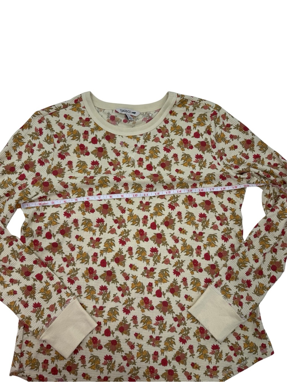 Toad&Co Floral Foothills Crew Waffle Knit Top Cotton Cottagecore Boho Thermal - Picture 8 of 14
